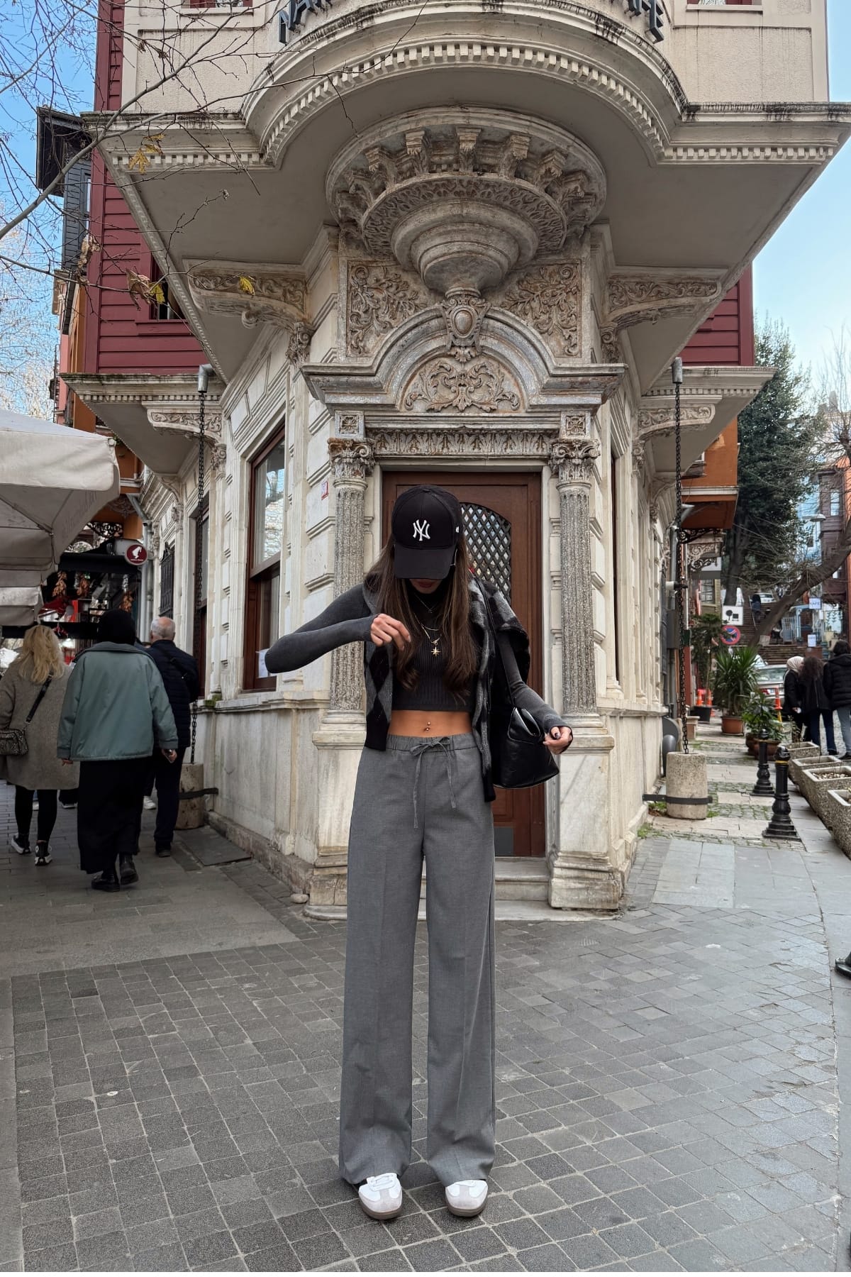 D-0354 Pol Bel Lastikli Bağcıklı Palazo Pantolon