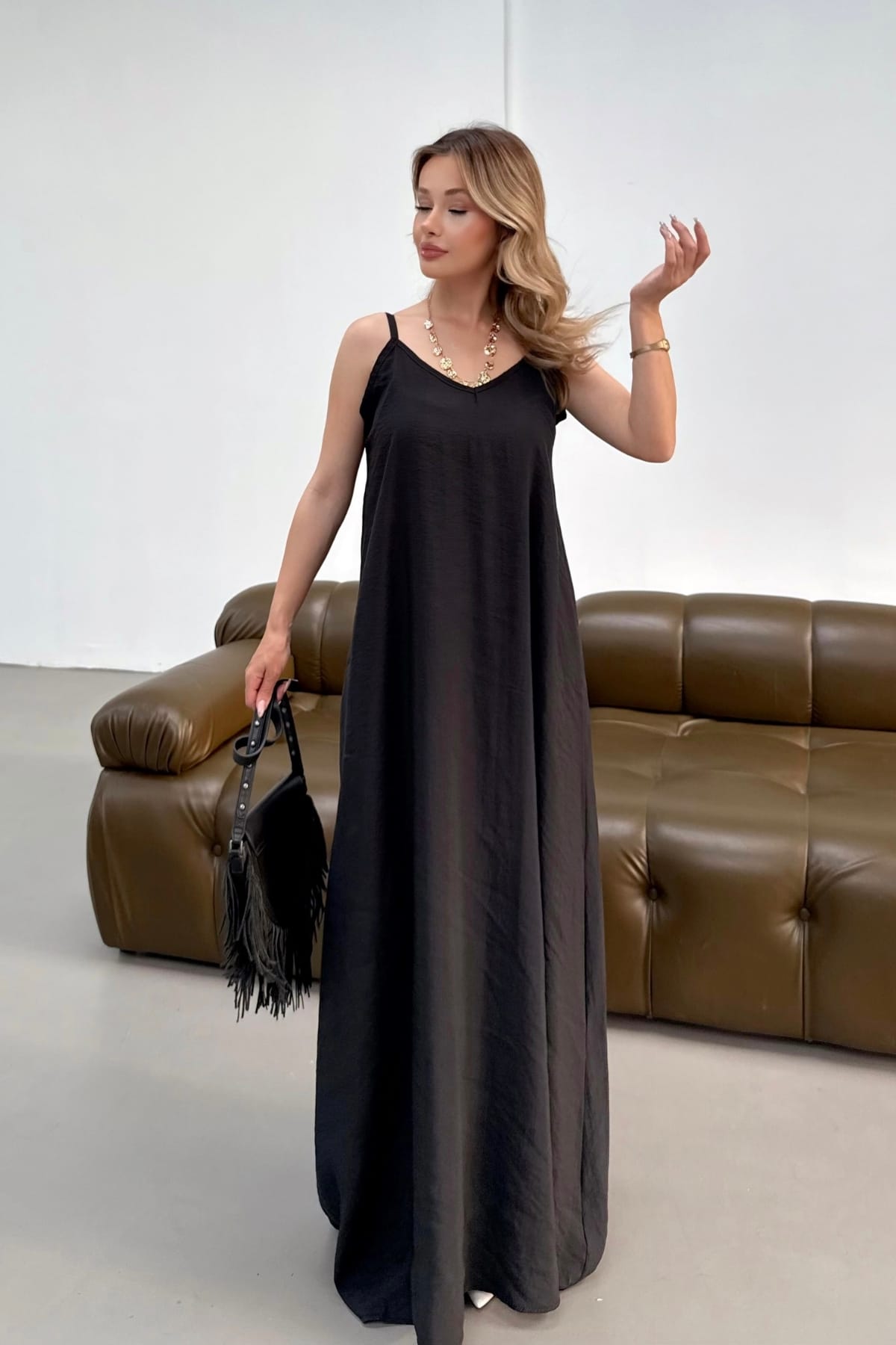 D-0434 Modal Askılı Elbise