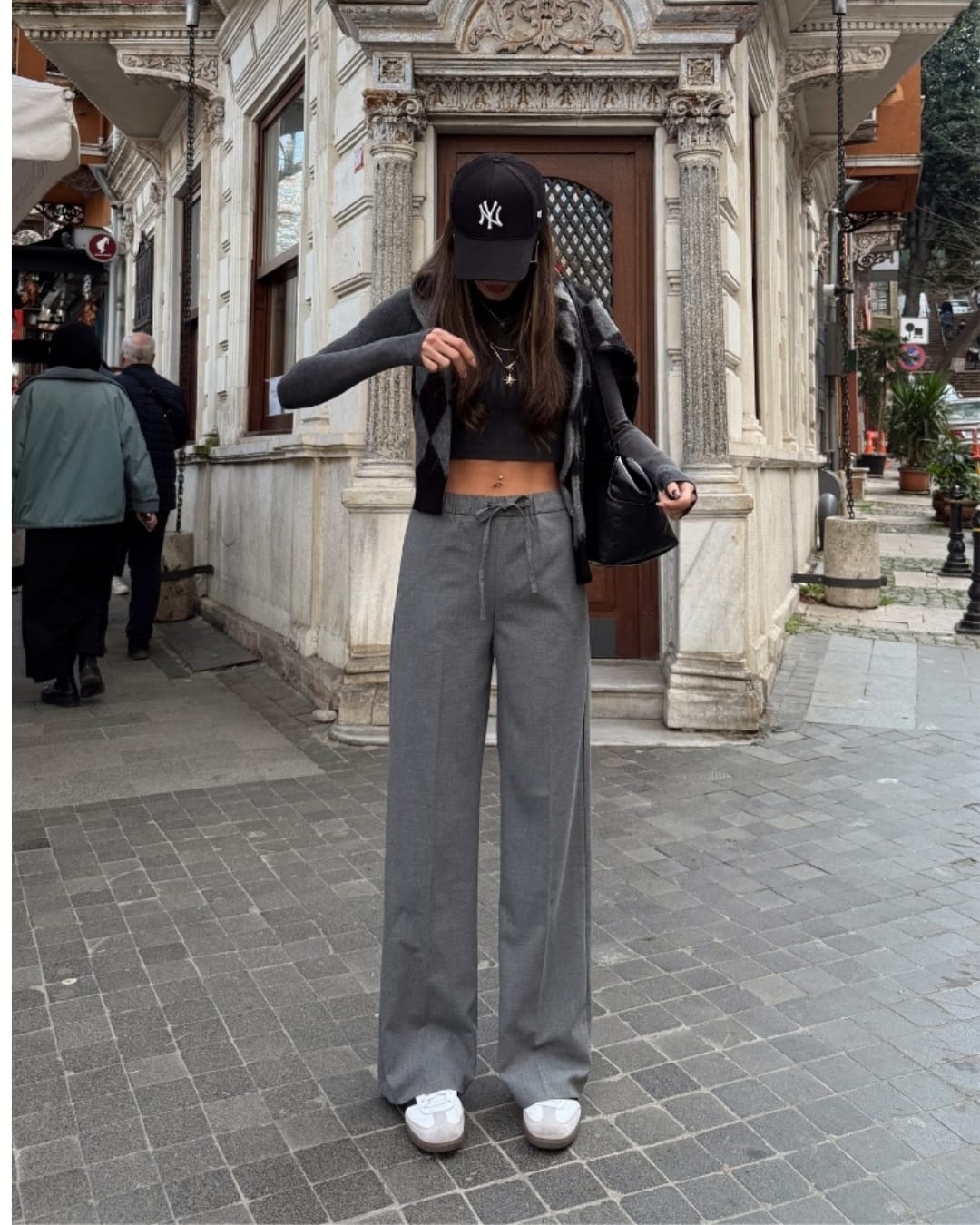 D-0354 Pol Bel Lastikli Bağcıklı Palazo Pantolon