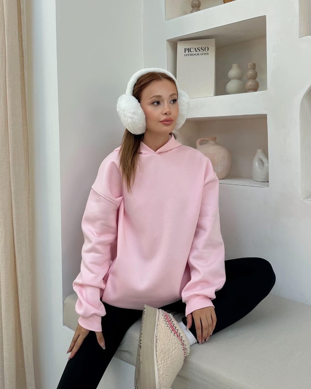4447 Kapüşonlu Cepli Basic Sweatshirt