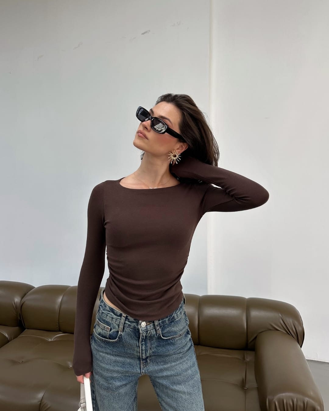 4484 Modal Kayık Yaka Yanı Büzgülü Body